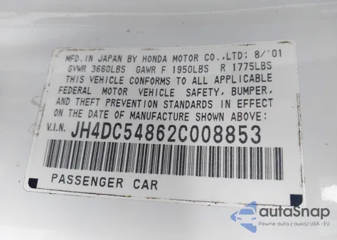 2002 Acura Rsx from USA, damaged, VIN JH4DC54862C008853